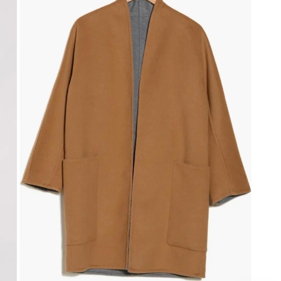 Vince Reversible Collarless Wool Blend Coat in Dark Camel/ Med H Grey Size M - Picture 5 of 12